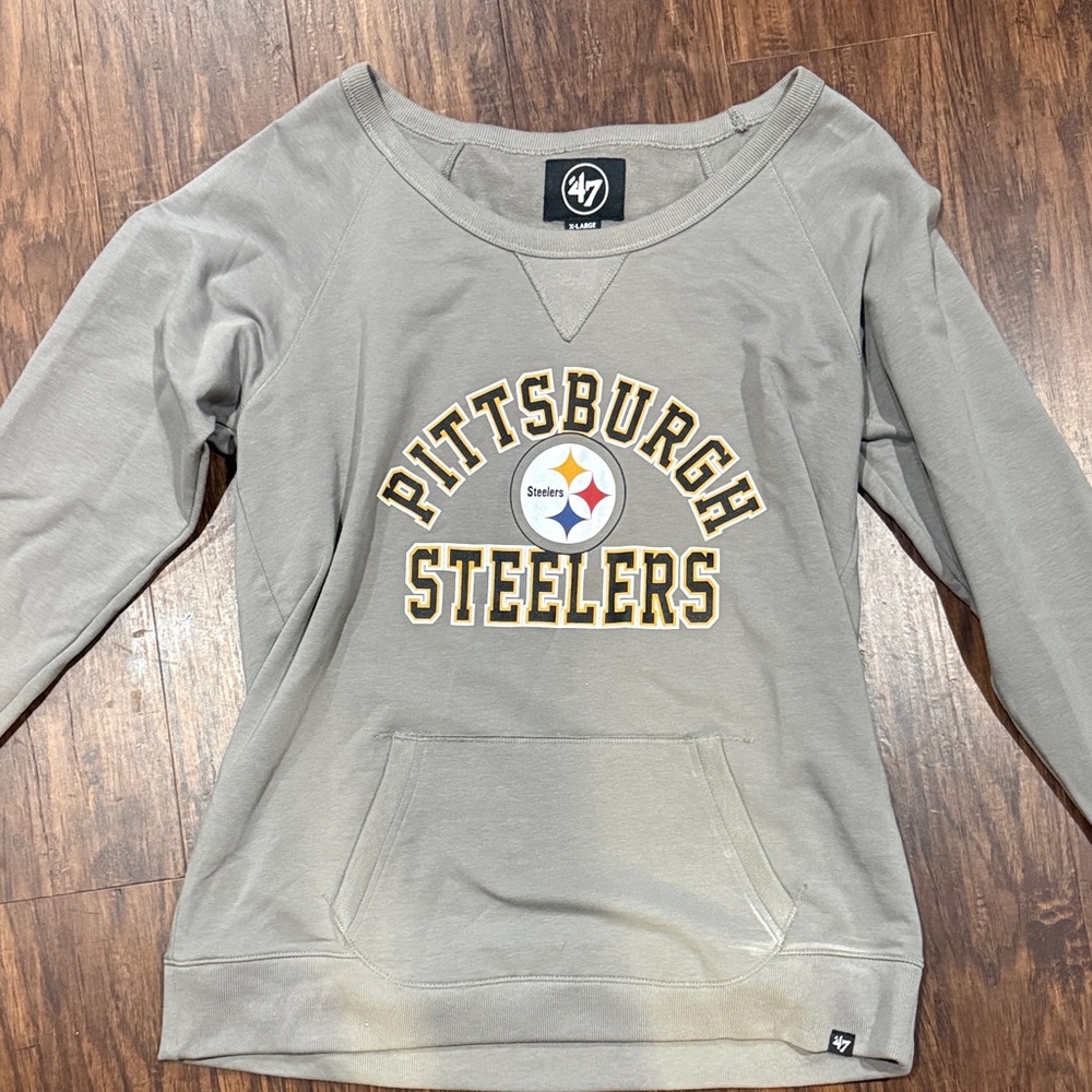 47 Women's Gray Pittsburgh Steelers Crew Neck Sweater